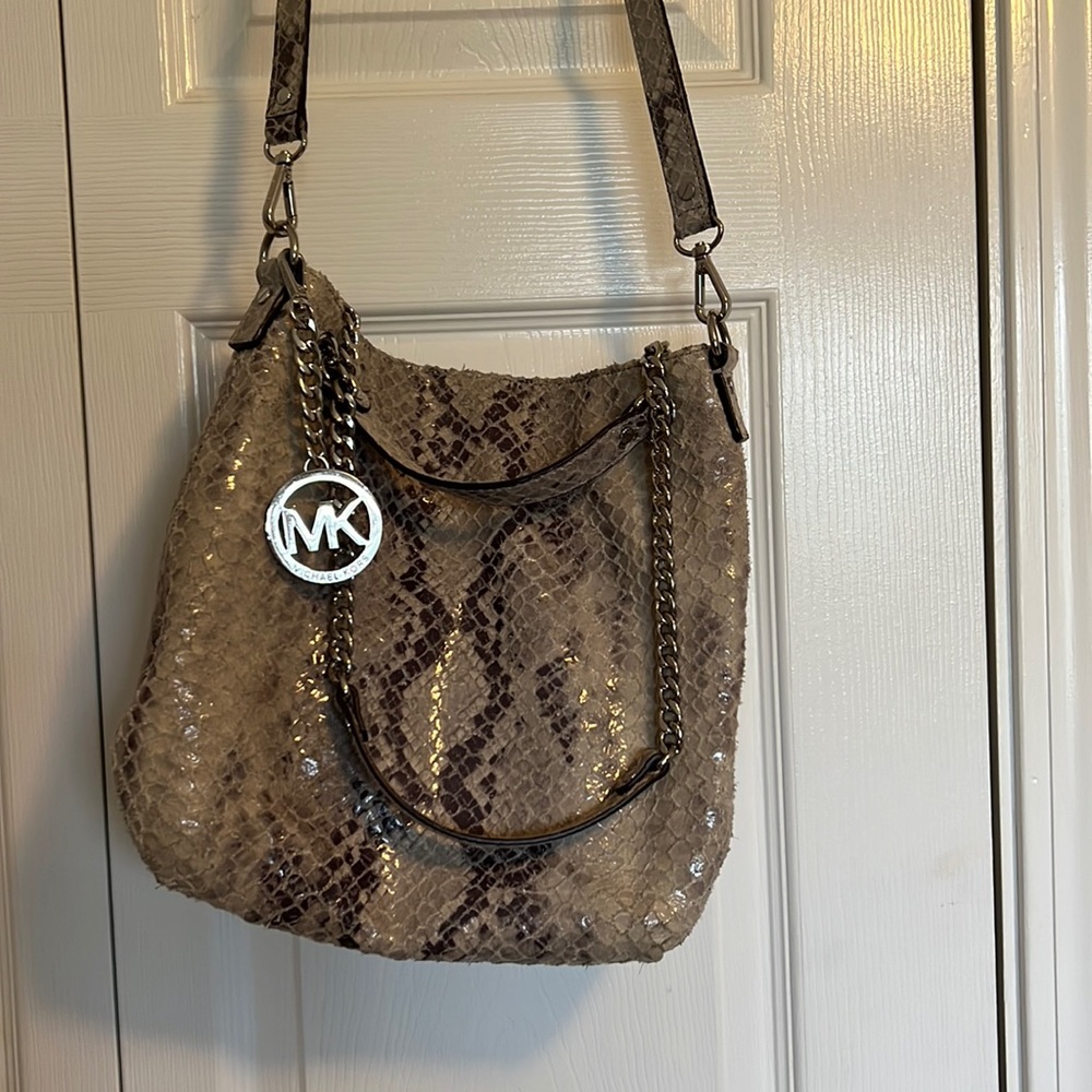 Micheal Kors snakeskin look purse - lots of space and pockets inside